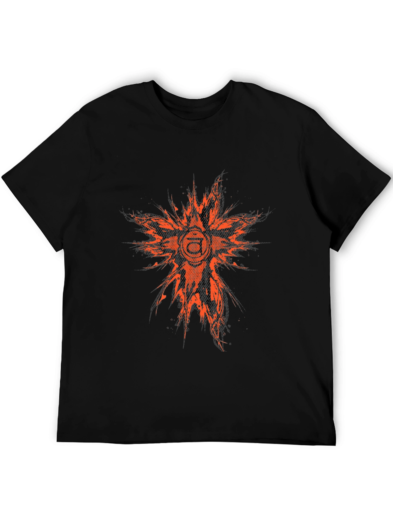 Abstract Orange Graphic Print Black T-Shirt