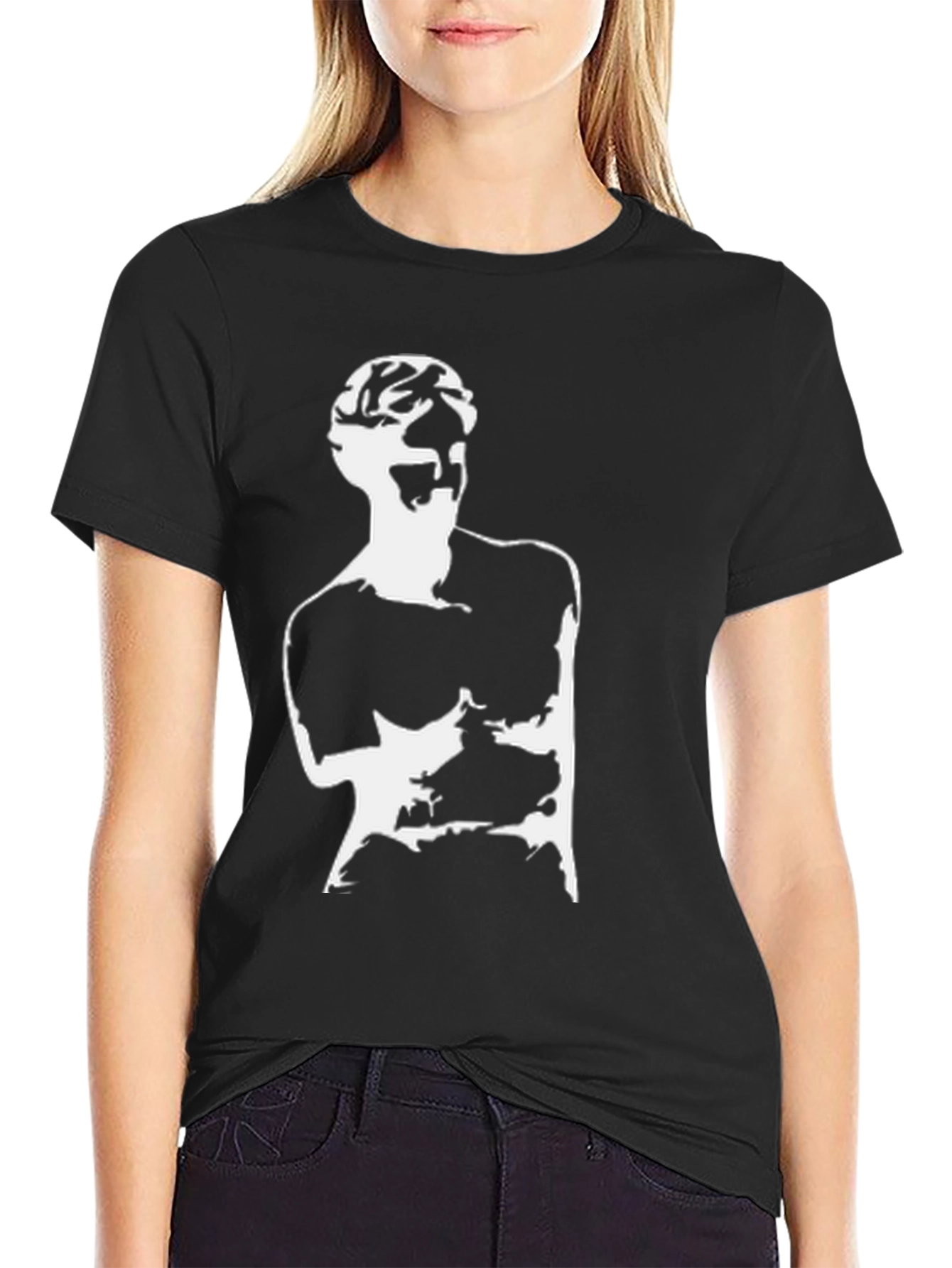 Abstract Statue Graphic Print Black T-Shirt