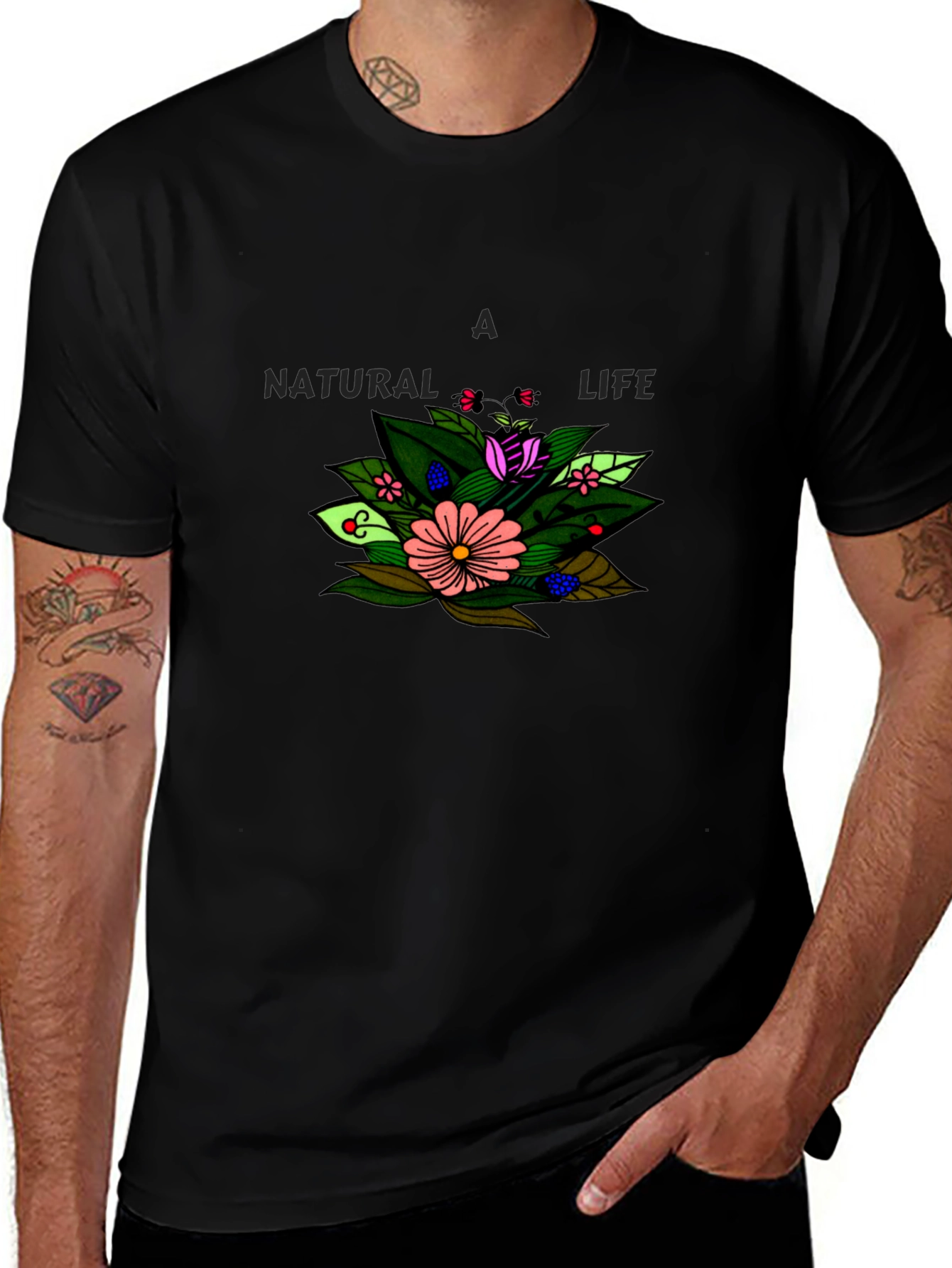 A Natural Life Floral Graphic Black T-Shirt