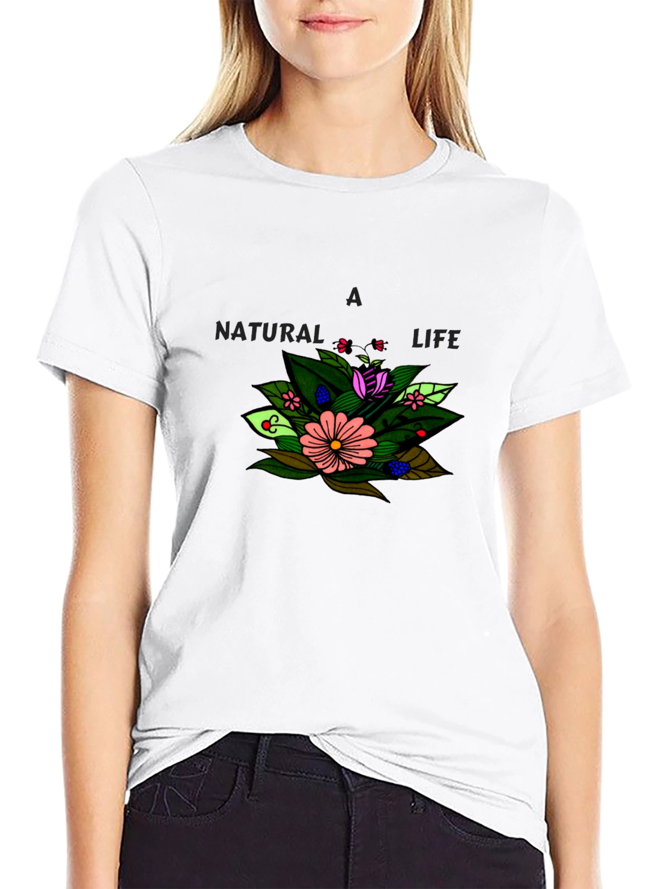 A Natural Life Floral Graphic Black T-Shirt