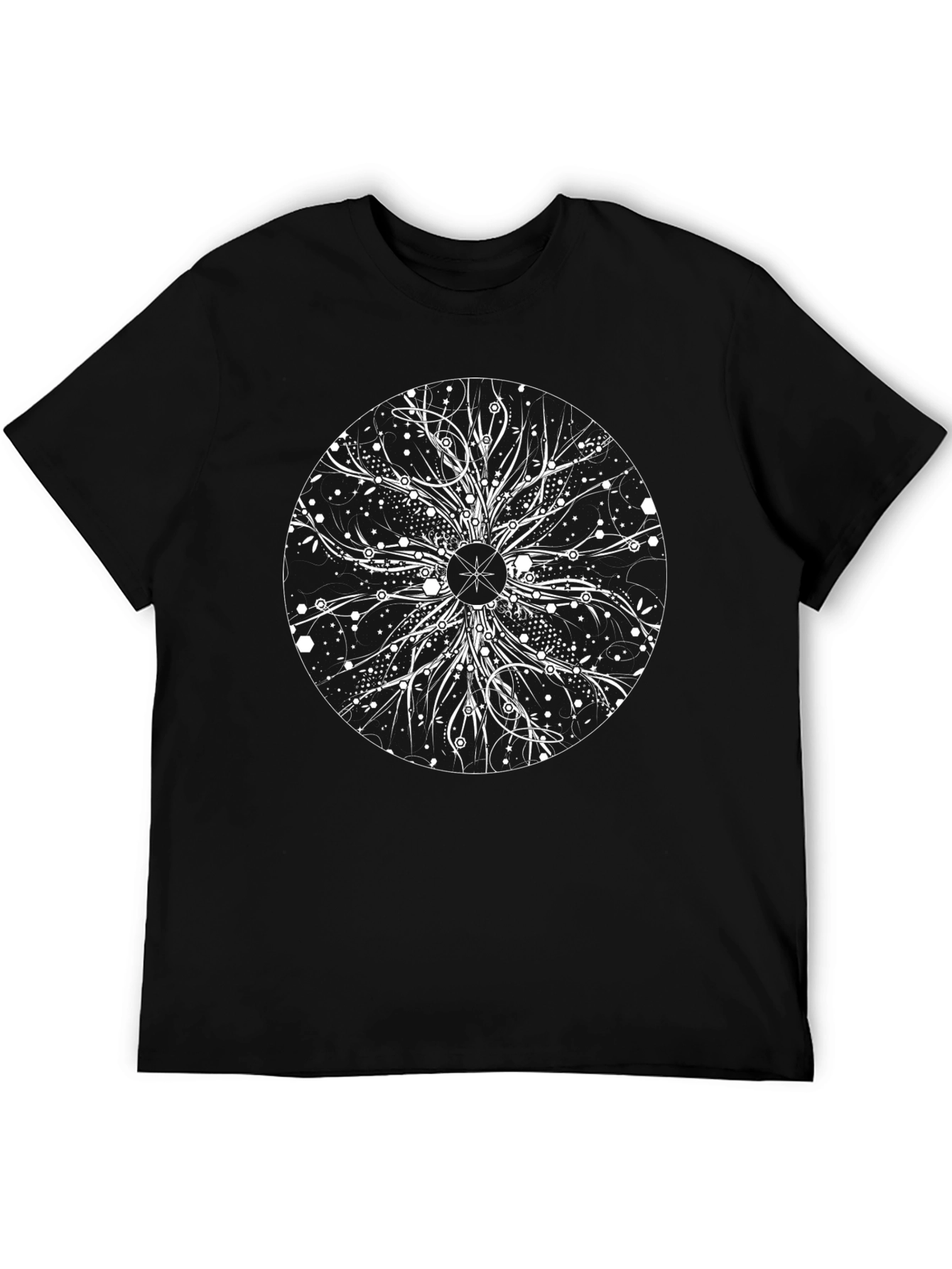 Abstract Cosmic Tree Black T-Shirt