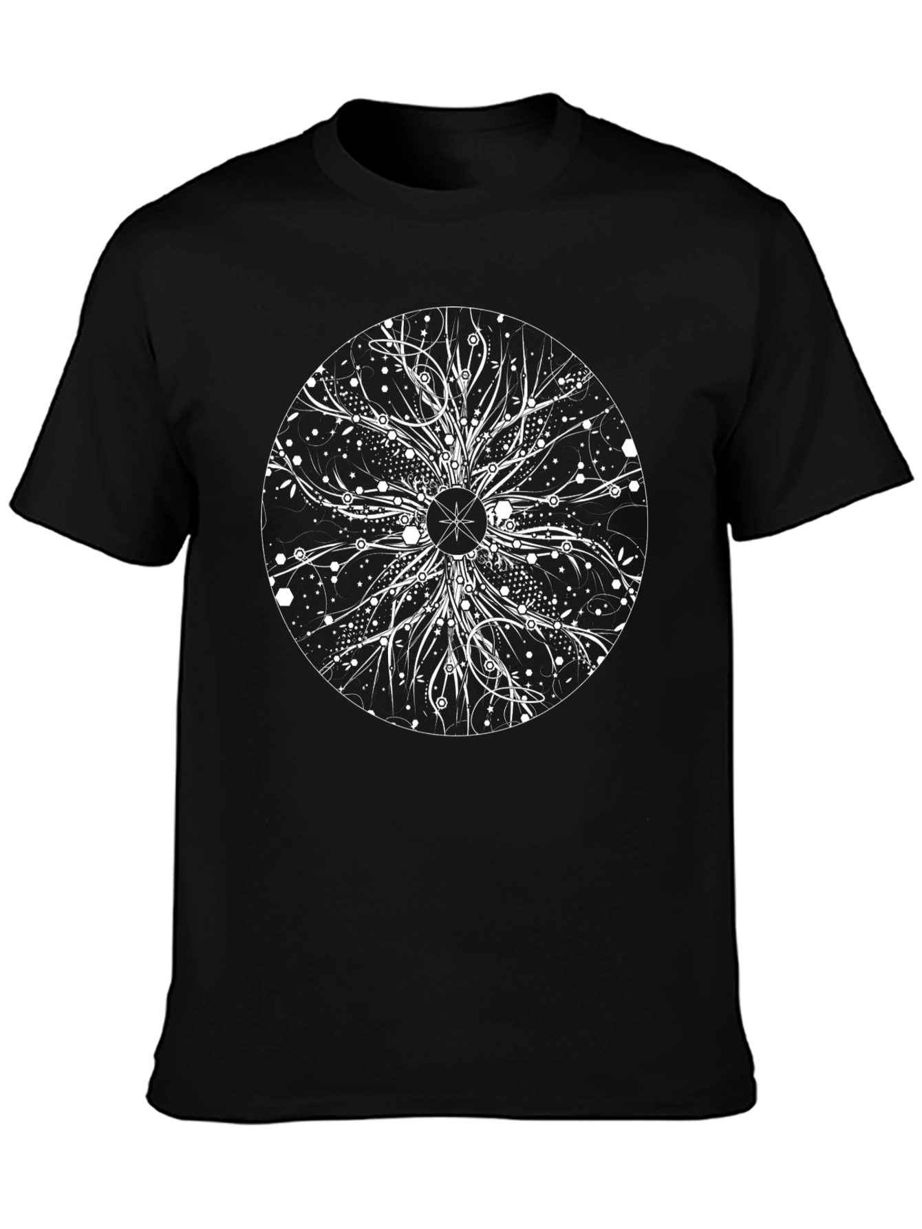 Abstract Cosmic Tree Black T-Shirt
