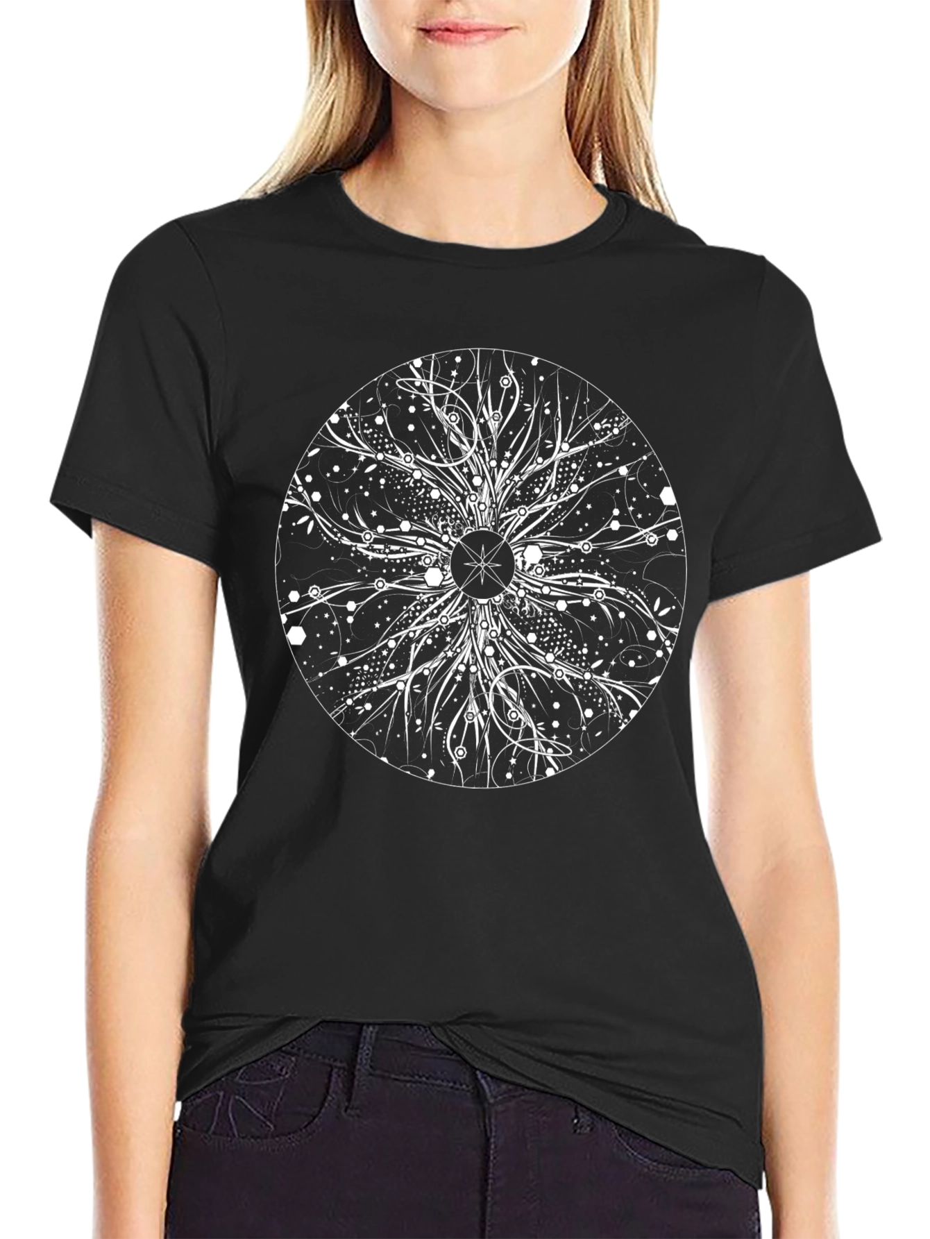 Abstract Cosmic Tree Black T-Shirt