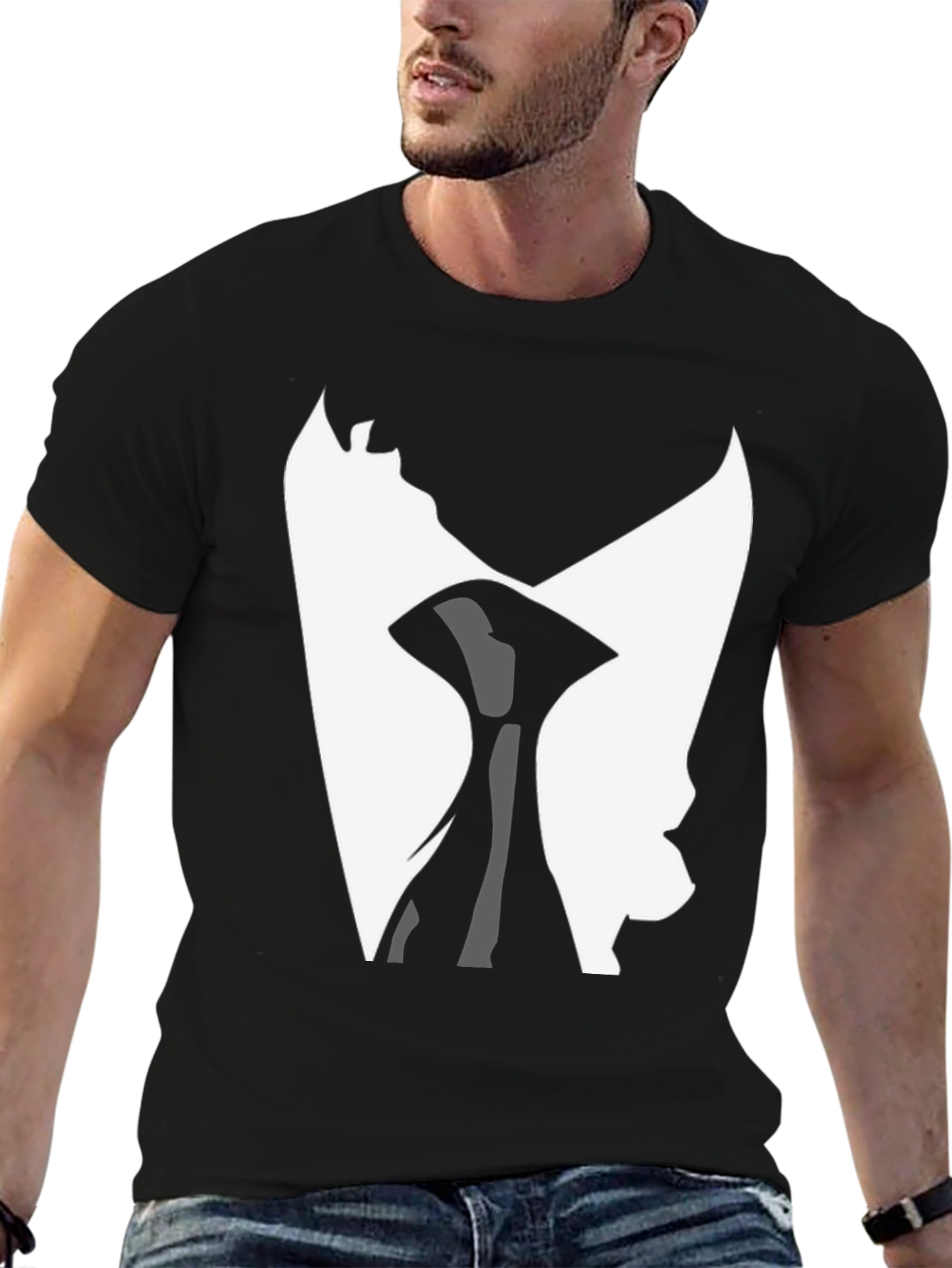 Abstract Face Graphic Tee - Modern Black T-Shirt