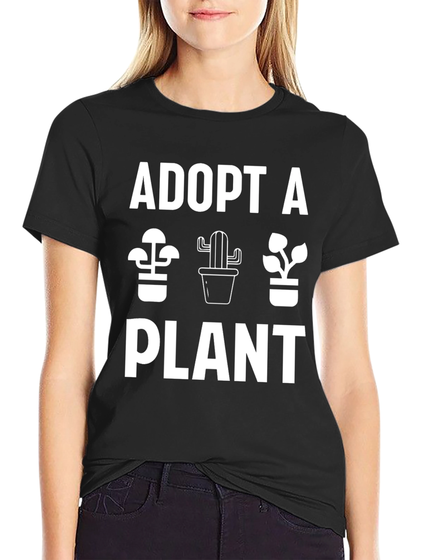 Adopt A Plant Graphic T-Shirt - Black Cotton Tee