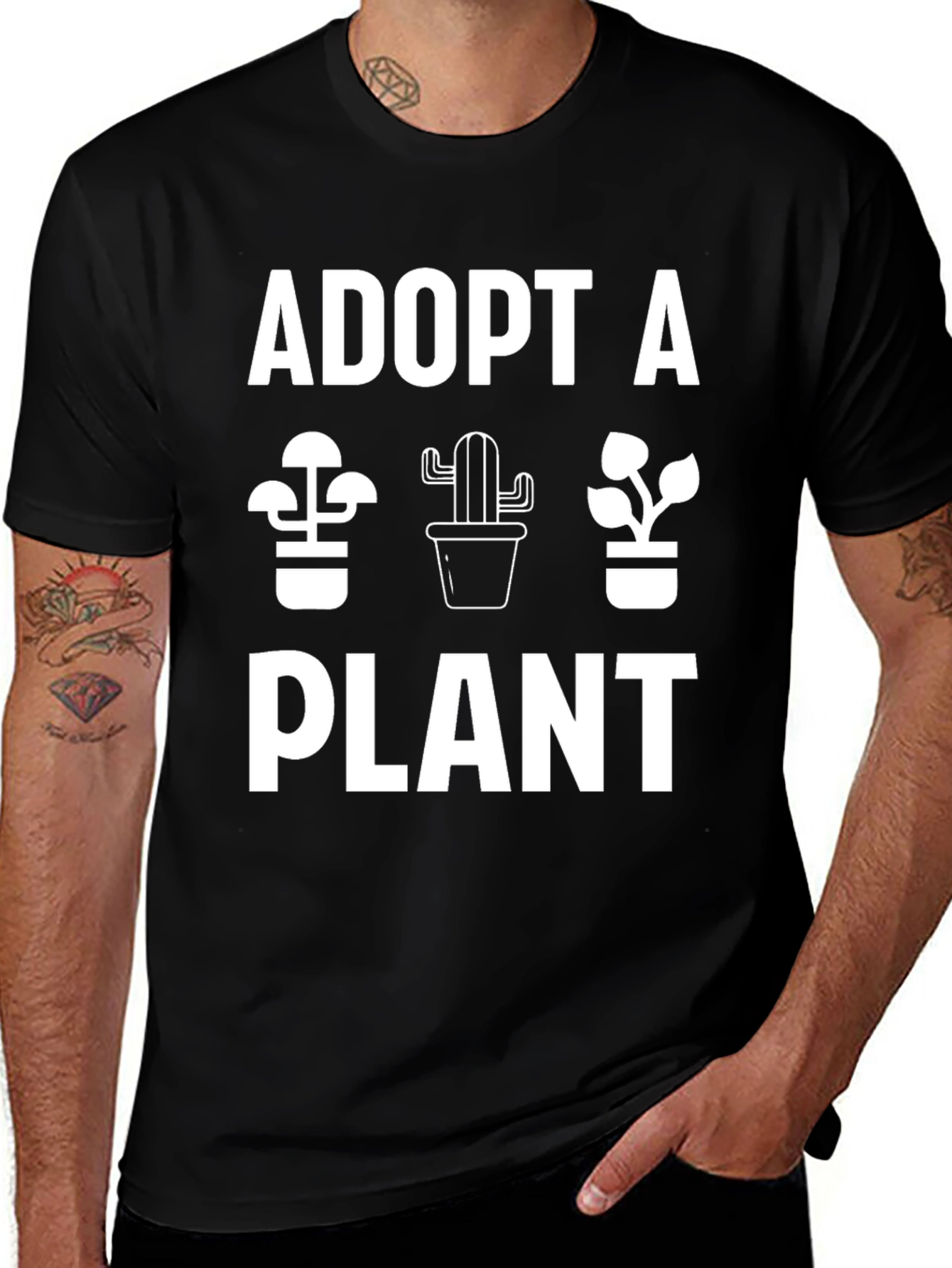 Adopt A Plant Graphic T-Shirt - Black Cotton Tee