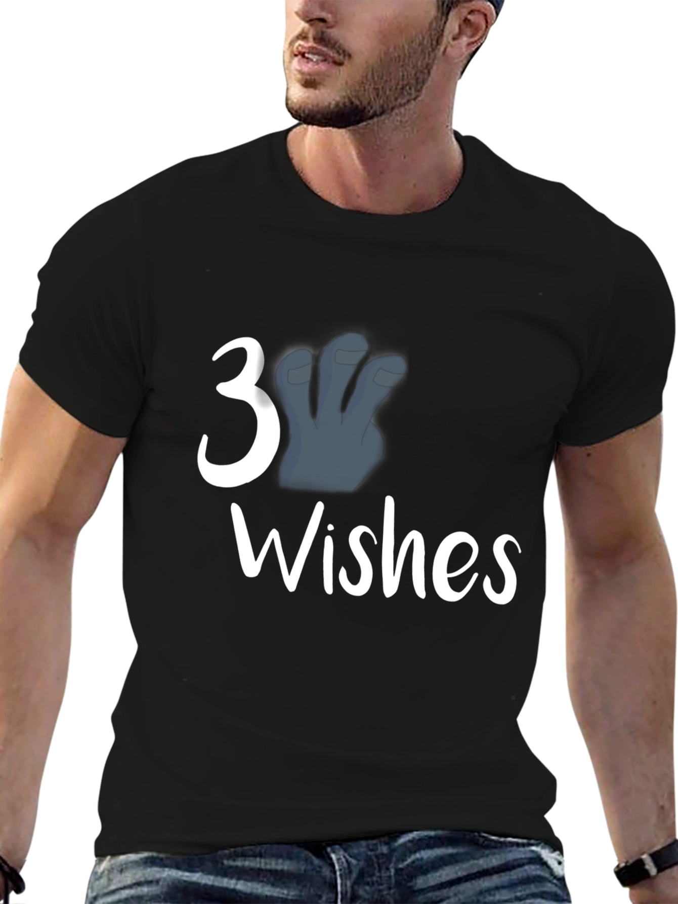 3 Wishes Graphic Tee - Black Cotton Shirt