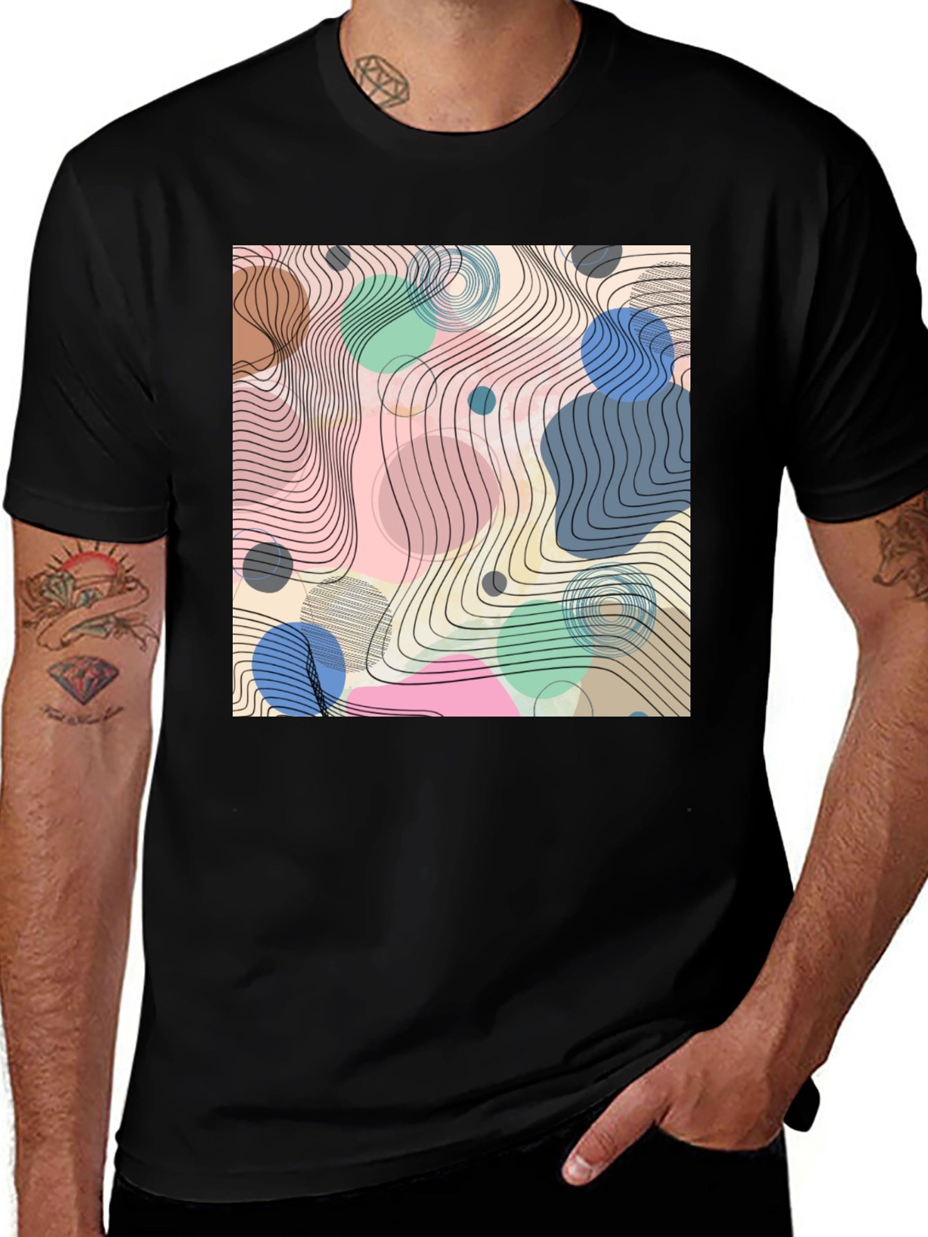 Abstract Geometric Design Black T-Shirt